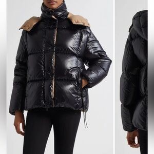 Moncler Black and Tan Shiny Puffer Jacket